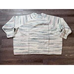 Old Navy Womens Pullover Sweater Cream with Colored Stripes 2XL Long Sleeve N5